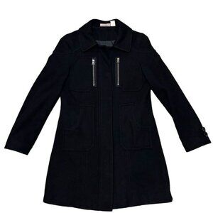 DKNY Jeans Pea Coat Women's Size Petite Small Black Long Sleeve Wool Blend